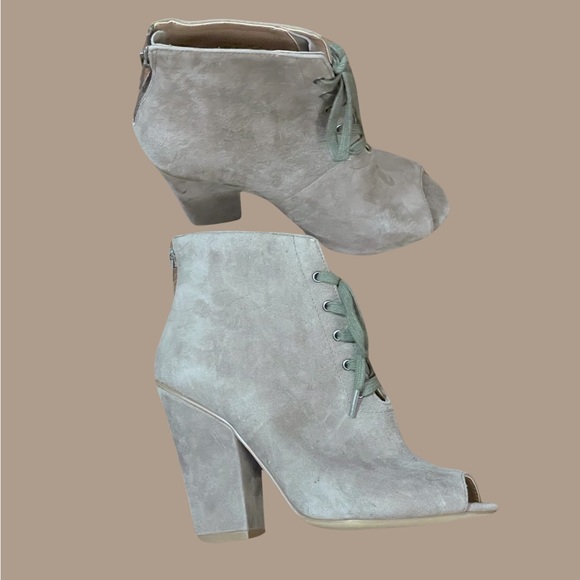 Firth Dez Mule Suede Bootie heel open toe size 6.5 Mousse brown gray green laces - Picture 2 of 16